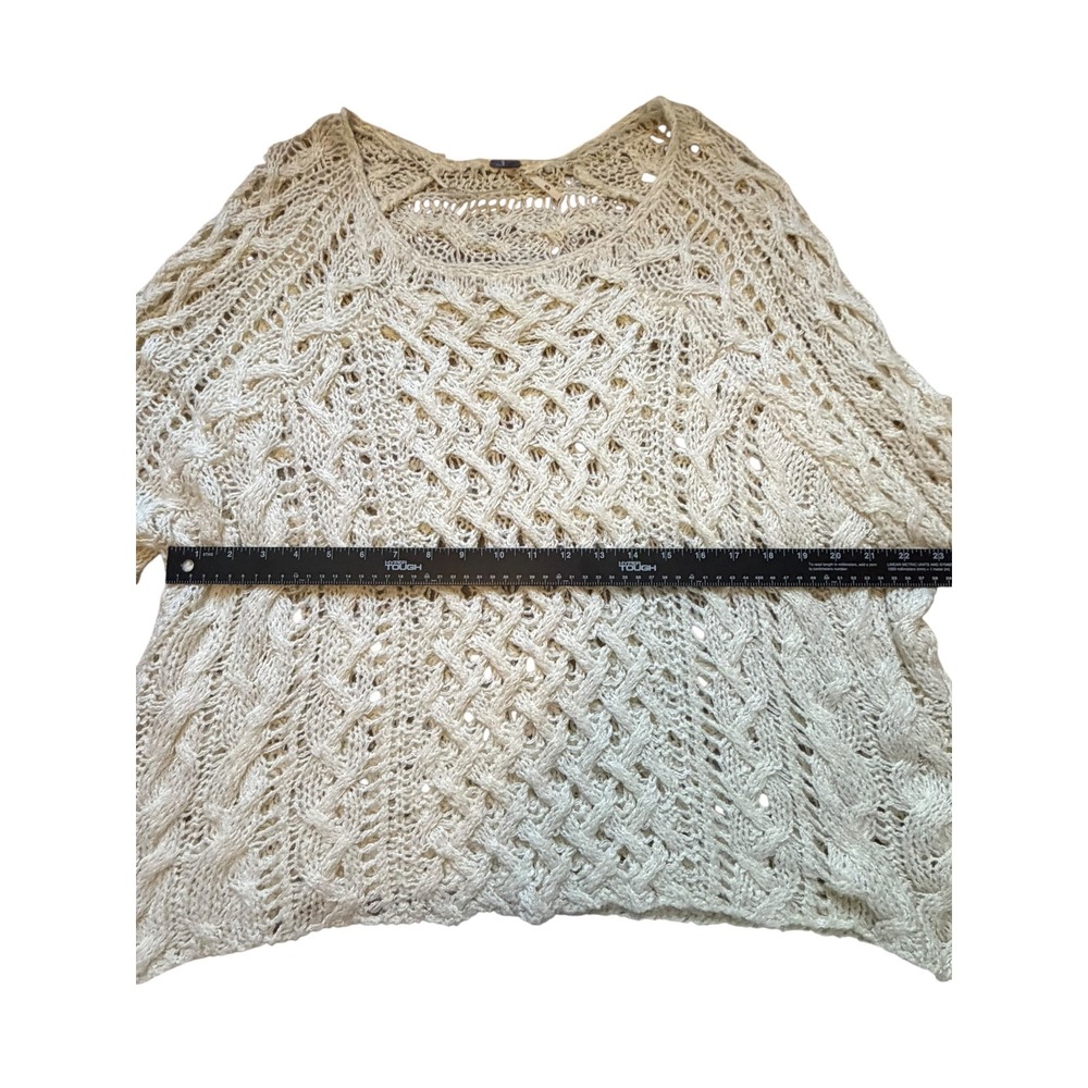 Free People Cream Cable Knit Sweater Ivory Boho Bell Sleeve Scoop Neck - Picture 8 of 10